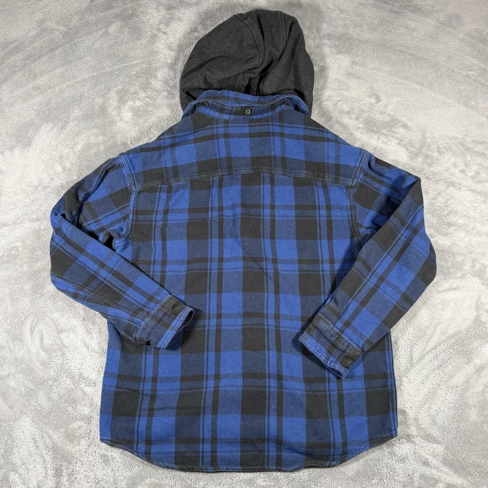 American Eagle Outfitters Flannel Shirt Mens Size M Blue Plaid Hooded Button Up - Picture 13 of 15